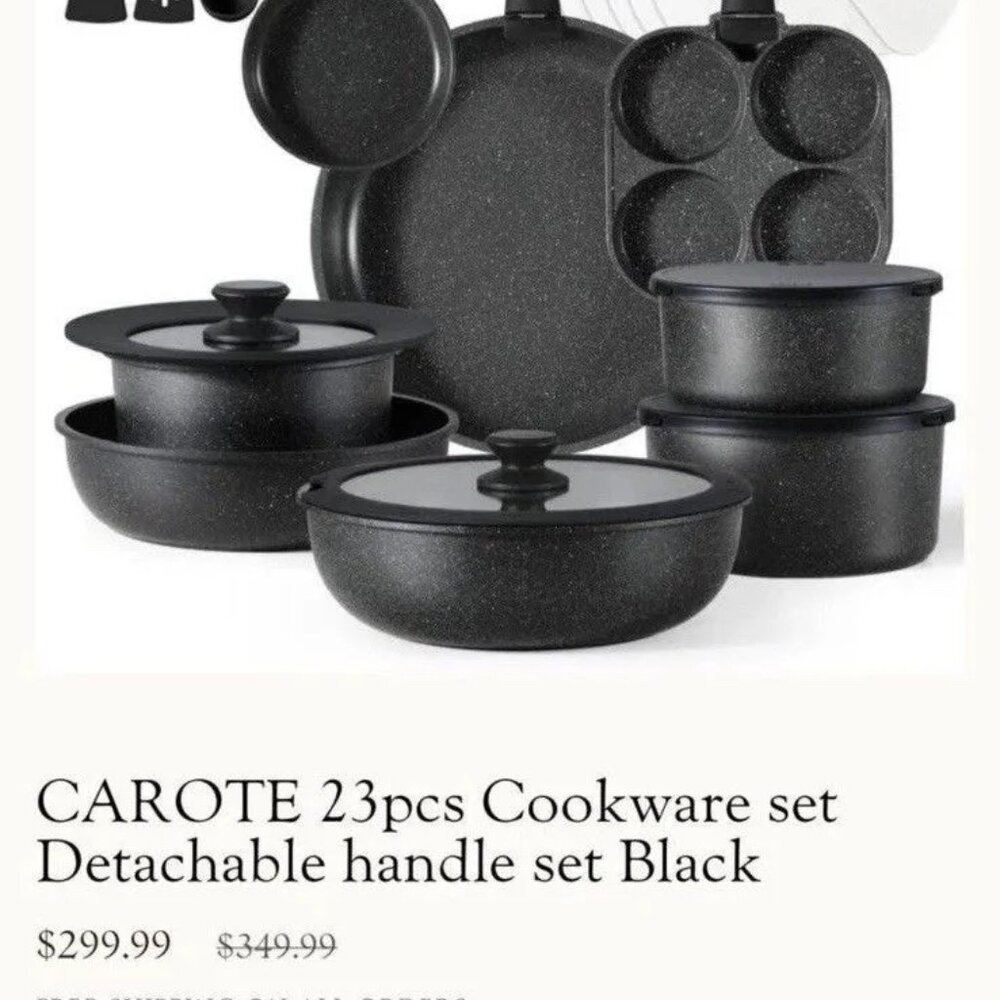 Carote 23pcs Cookware Set | Ceramic Non Stick Pots and Pans | Detachable Handles - Picture 3 of 7